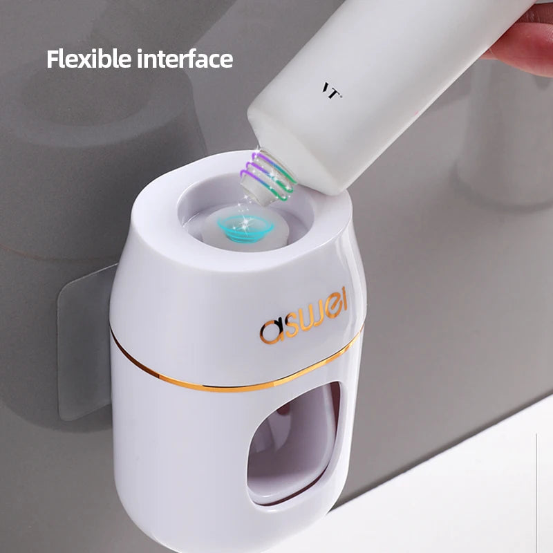 WIKHOSTAR Bathroom Accessoriest Set Automatic Toothpaste Dispenser Wall-mounted Toothpaste Squeezer Dust-proof Toothbrush Holder