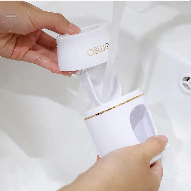WIKHOSTAR Bathroom Accessoriest Set Automatic Toothpaste Dispenser Wall-mounted Toothpaste Squeezer Dust-proof Toothbrush Holder