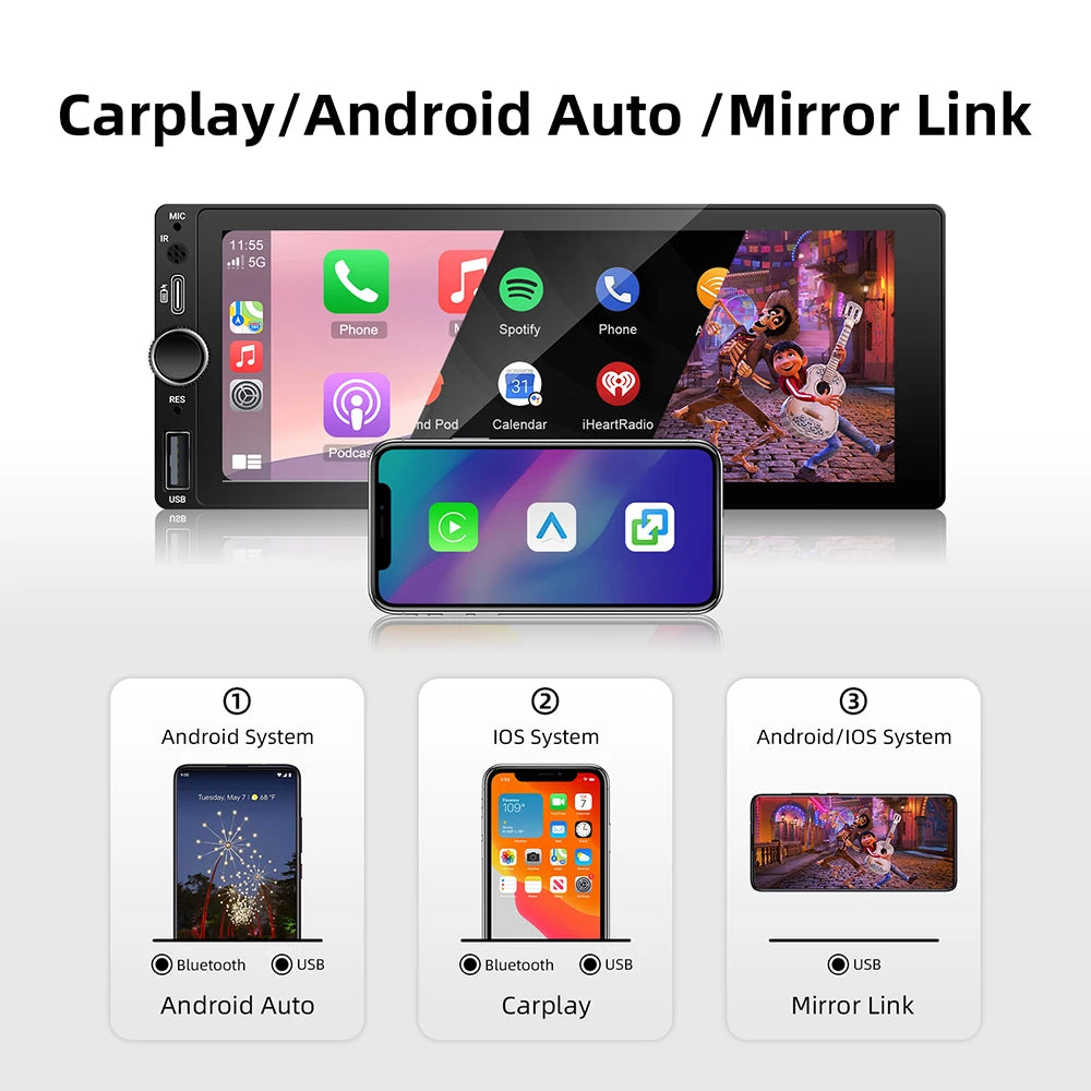 IPS 6.86 Inch Wireless Carplay Android Auto Car Radio Multimedia MP5 Player 1 Din Bluetooth Stereo Support FM WiFi Rear Camera