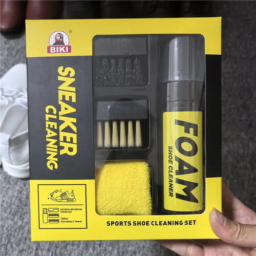 150ML Dry Cleaning Set for Shoes Water-Free Foam Sneaker Cleaner with Brush and Cloth for White Shoes and Boots