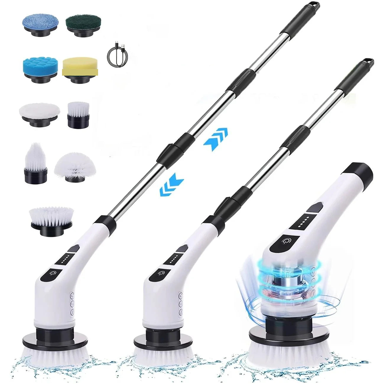 Perie electrică de curățare 9 în 1 – fără fir, cu cap rotativ și mâner telescopic.      Ηλεκτρική βούρτσα καθαρισμού 9 σε 1 – ασύρματη, με περιστρεφόμενη κεφαλή και τηλεσκοπική λαβή.    9-in-1 Cordless Electric Spin Scrubber with Telescopic Handle