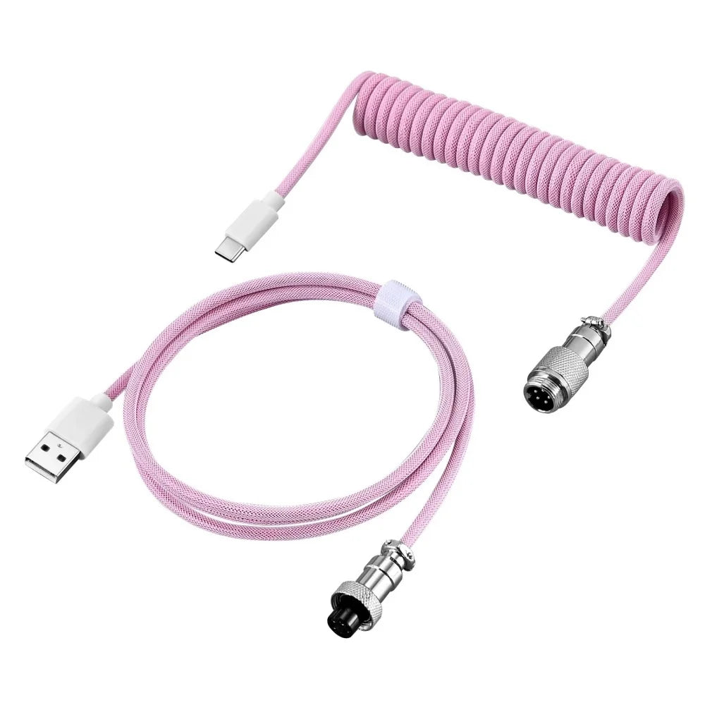 USB Type C Aviator Connector Spring Cord Mechanical Keyboard Coiled Cable for Protable Mechanical Keyboard Data Charging Cable