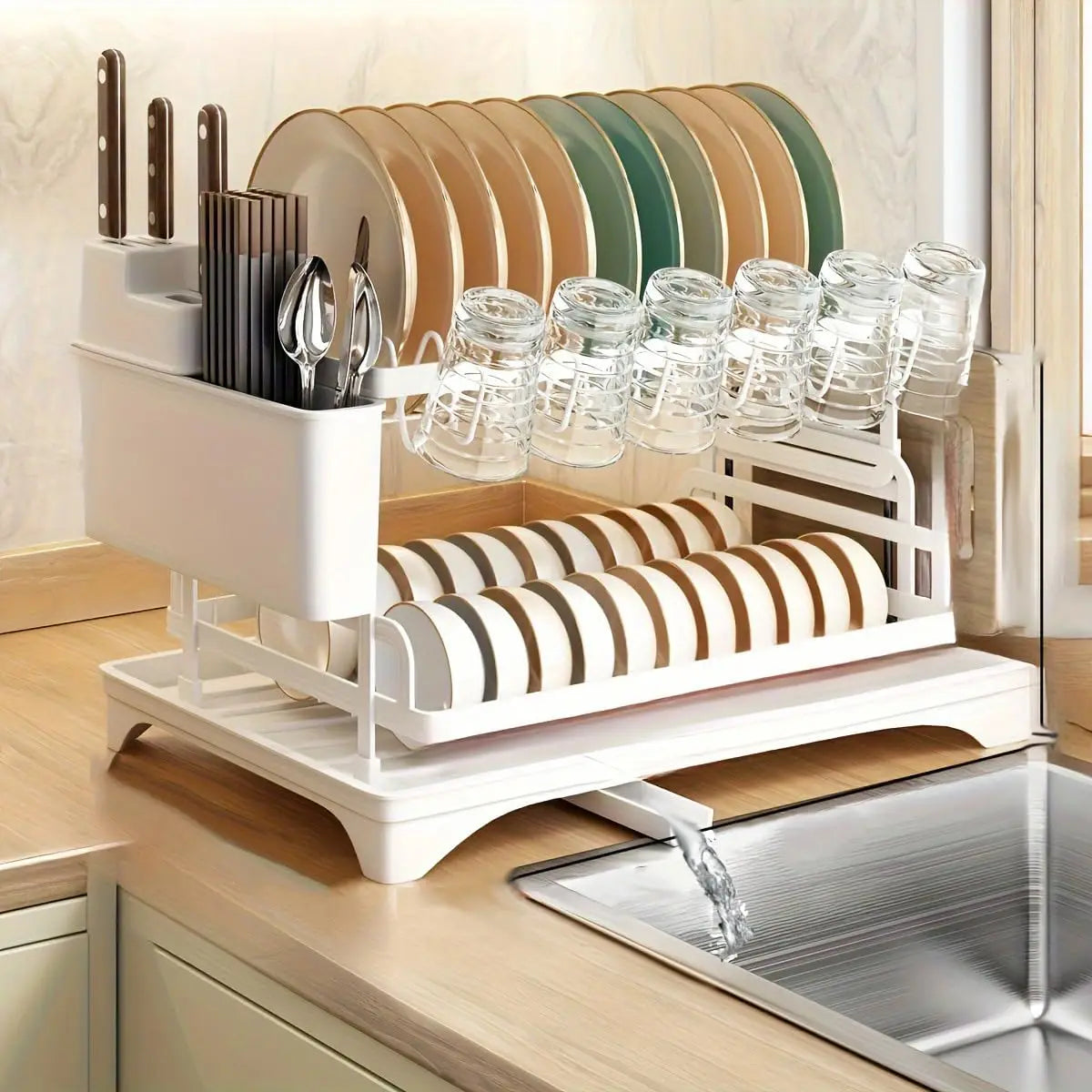 2-Tier Dish Rack with Drainboard