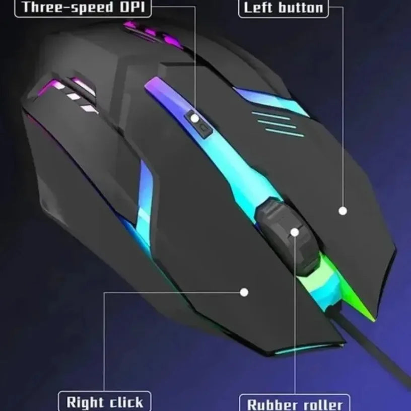 USB Wired Gaming Mouse – RGB LED Backlit, Ergonomic Design, 1200 DPI for PC & Laptop