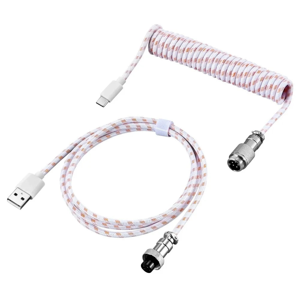 USB Type C Aviator Connector Spring Cord Mechanical Keyboard Coiled Cable for Protable Mechanical Keyboard Data Charging Cable