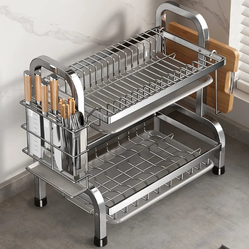 Large Dish Drying Rack with Drainboard – Compact Kitchen Drainer with Utensil Holder