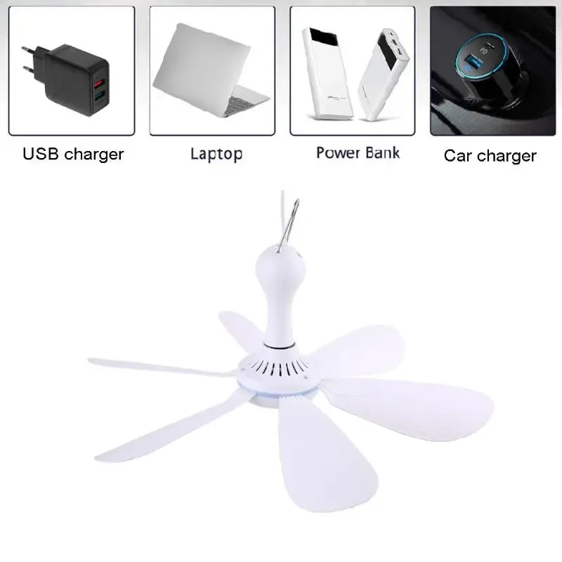 XIAOTREE USB Ceiling Fan – Portable Hanging Fan with 6 Detachable Blades for Home & Camping