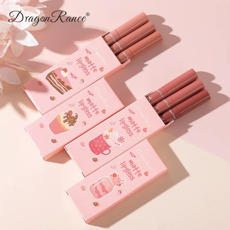 3-Piece Velvet Matte Lip Gloss Set – Long-Lasting Waterproof Liquid Lipstick Kit