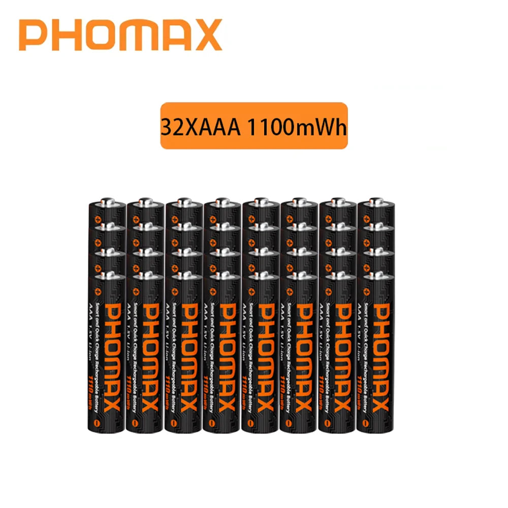 PHOMAX Rechargeable Lithium Battery 1.5V – AA & AAA with Fast Charger