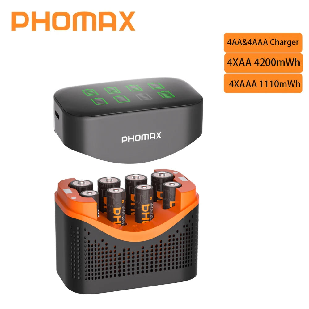 PHOMAX Rechargeable Lithium Battery 1.5V – AA & AAA with Fast Charger