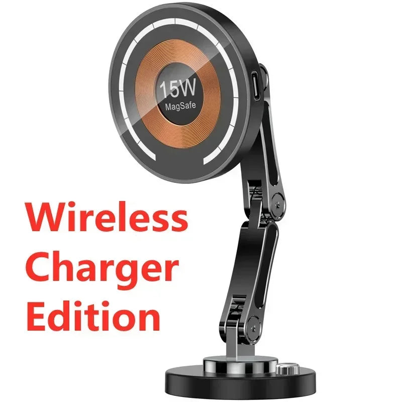Car Magnetic Wireless Charger Dashboard Phone Holder Adjustable Long Arm For Magsafe iPhone 16 15 14 13 12 Pro Max Fast Charging