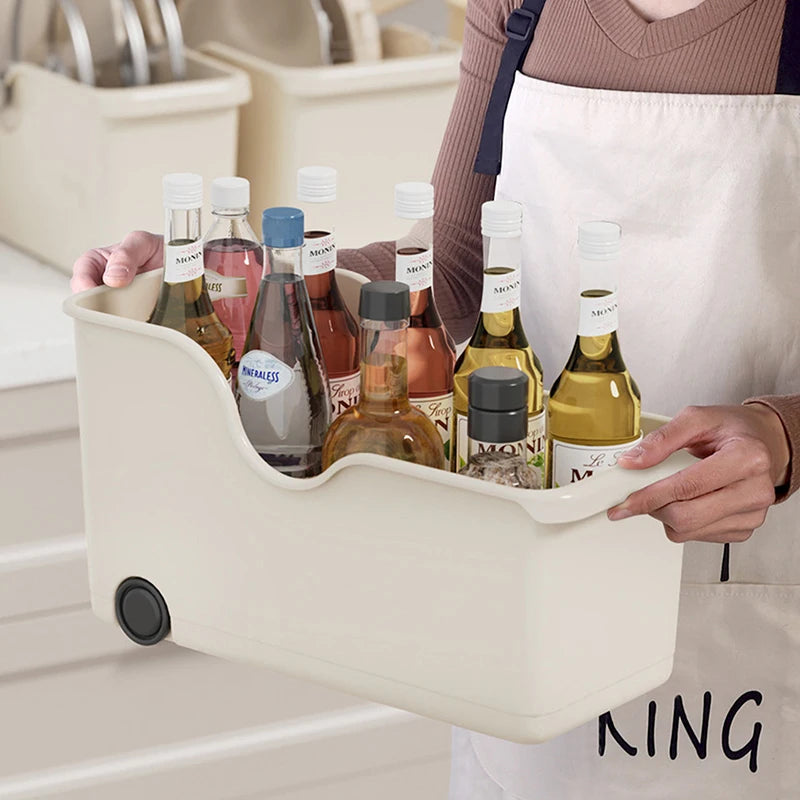 Kitchen Closet Organizer with Wheels – Rotating Storage for Seasonings & Bottles
