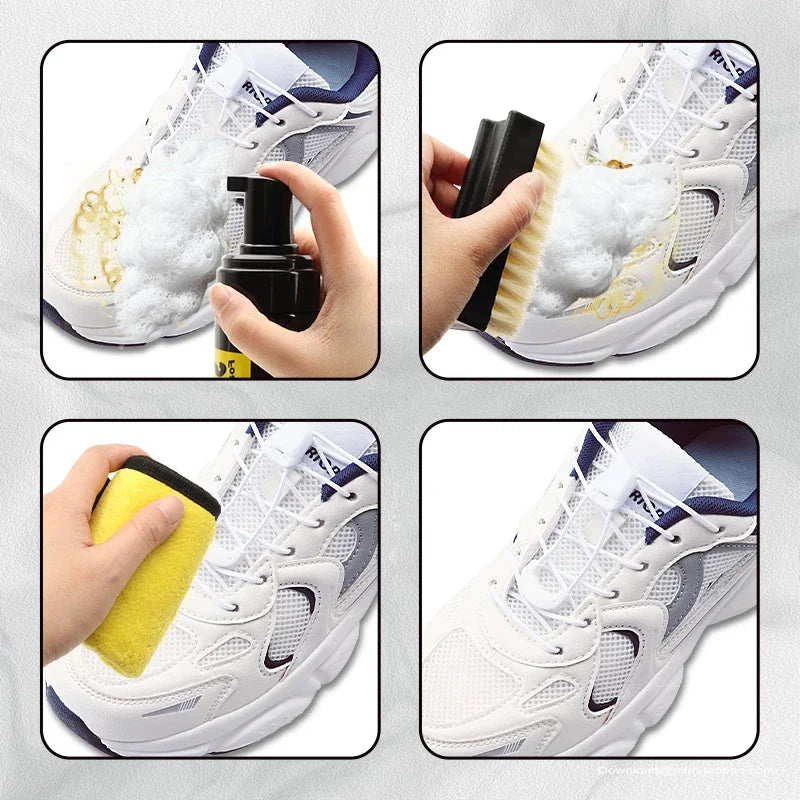 150ml Dry Cleaning Set for White Shoes Water-Free Foam Sneaker Cleaner Kit with Brush And Cloth All-in-One Shoe Cleaning Solutio
