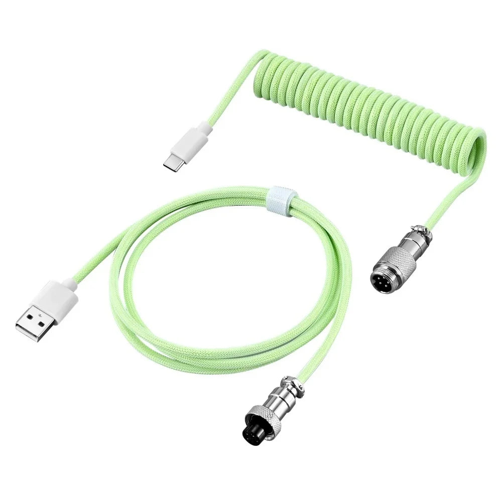 USB Type C Aviator Connector Spring Cord Mechanical Keyboard Coiled Cable for Protable Mechanical Keyboard Data Charging Cable