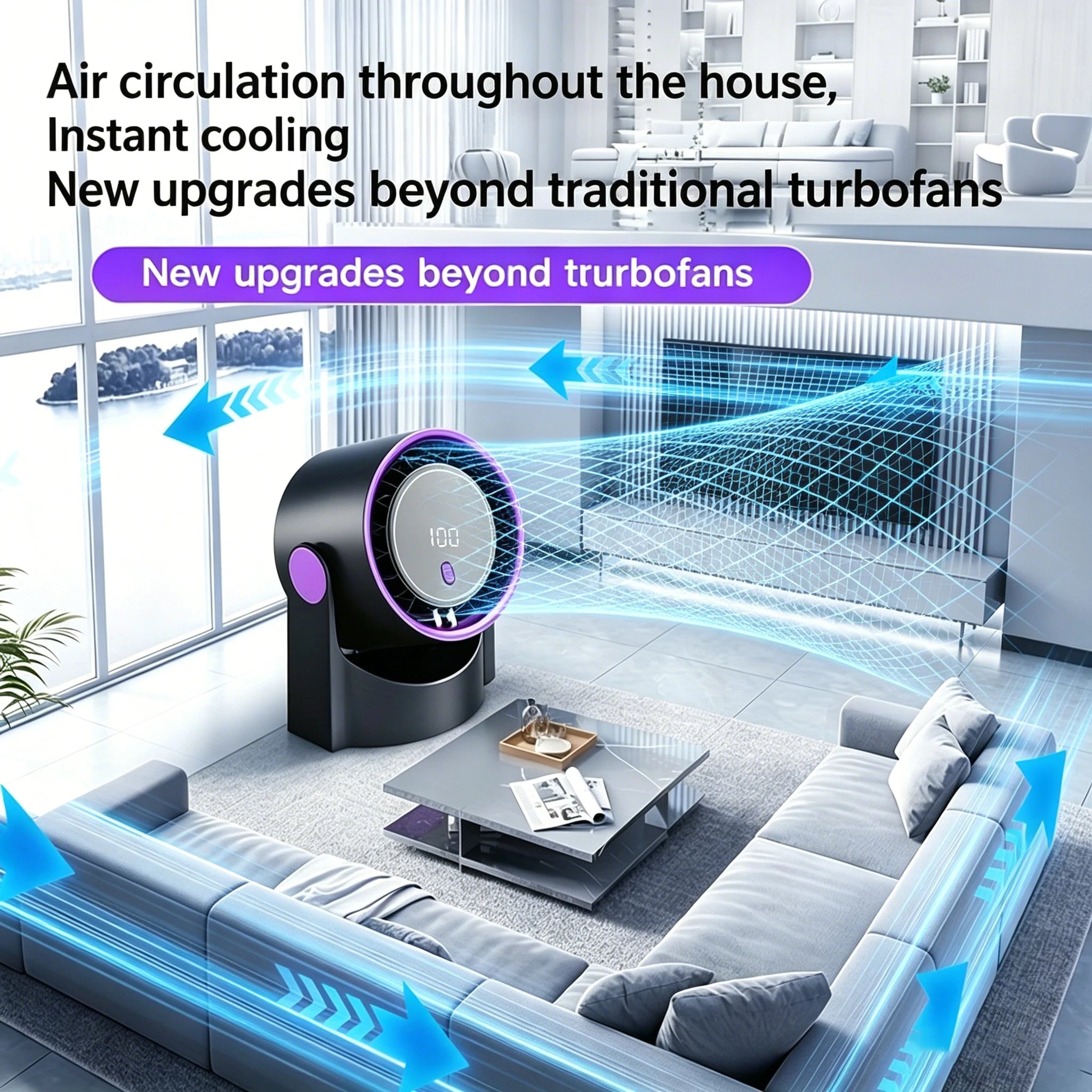 Portable Air Circulator Fan 1200mAh – Rechargeable Desktop Fan with 100-Speed Control
