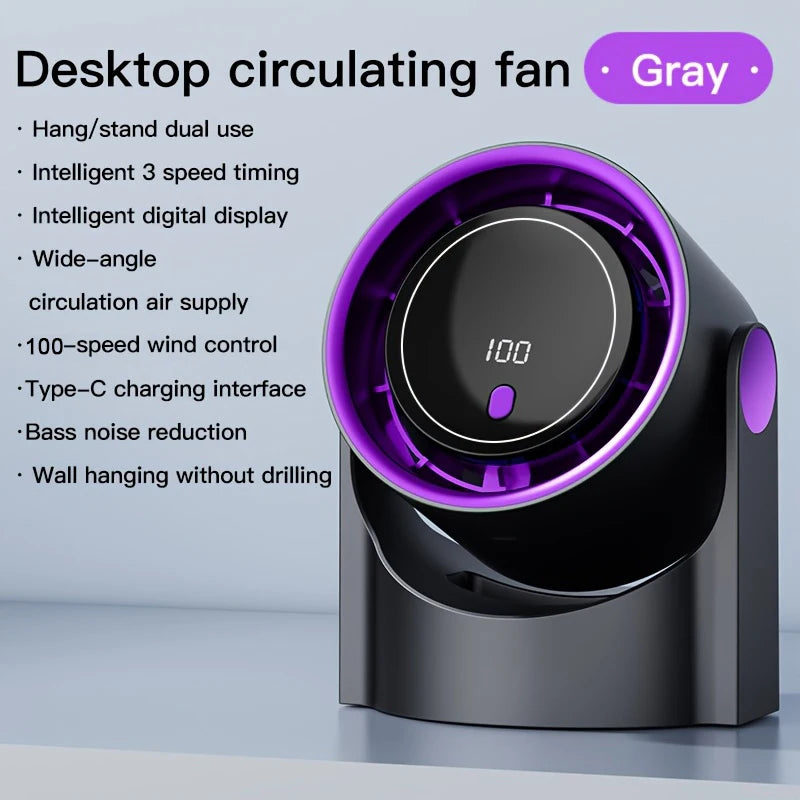 Portable Air Circulator Fan 1200mAh – Rechargeable Desktop Fan with 100-Speed Control
