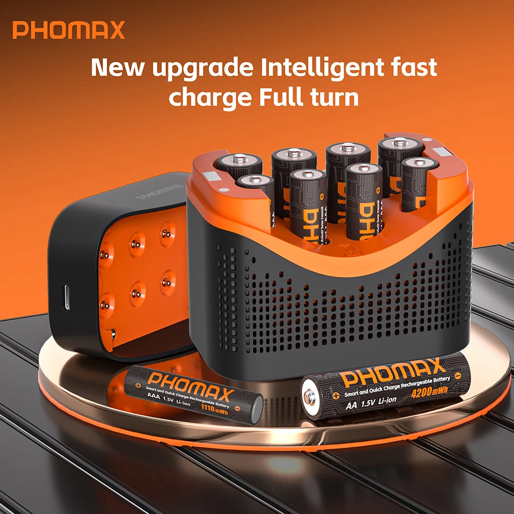 PHOMAX Rechargeable Lithium Battery 1.5V – AA & AAA with Fast Charger