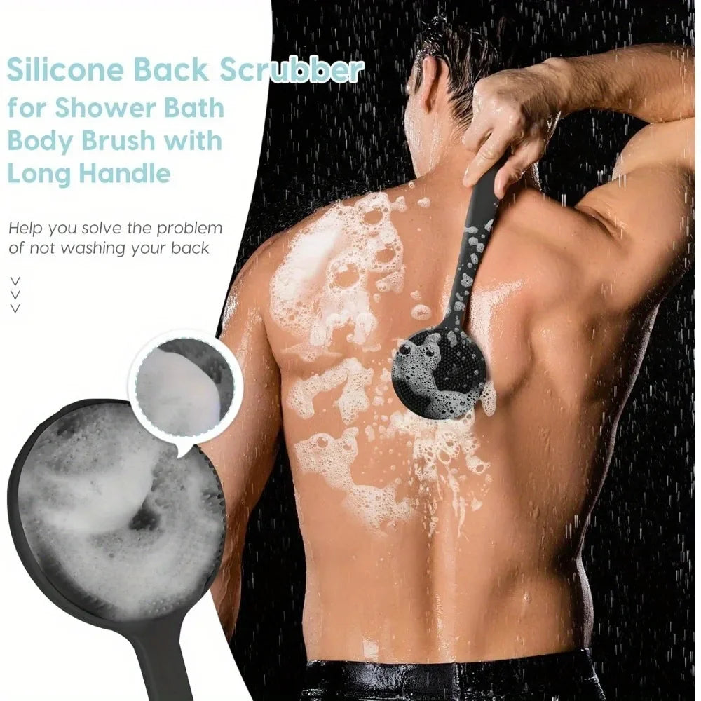 Silicone Back Scrubber Brush  Long Handle  Shower  Body Brush