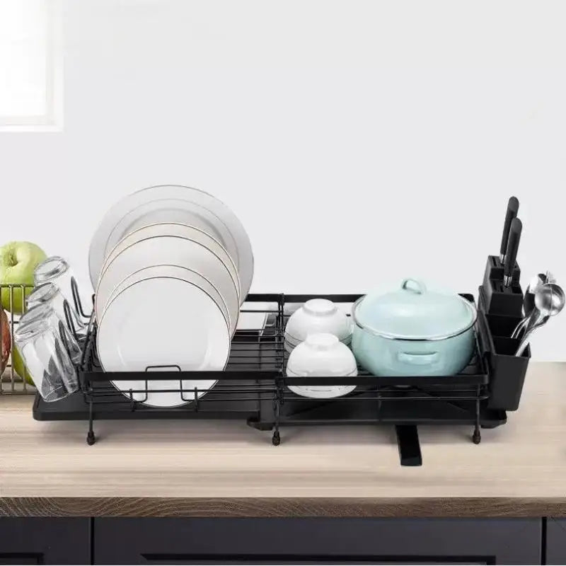 Expandable Dish Drying Rack with Drainboard – Rotatable Spout & Utensil Holder