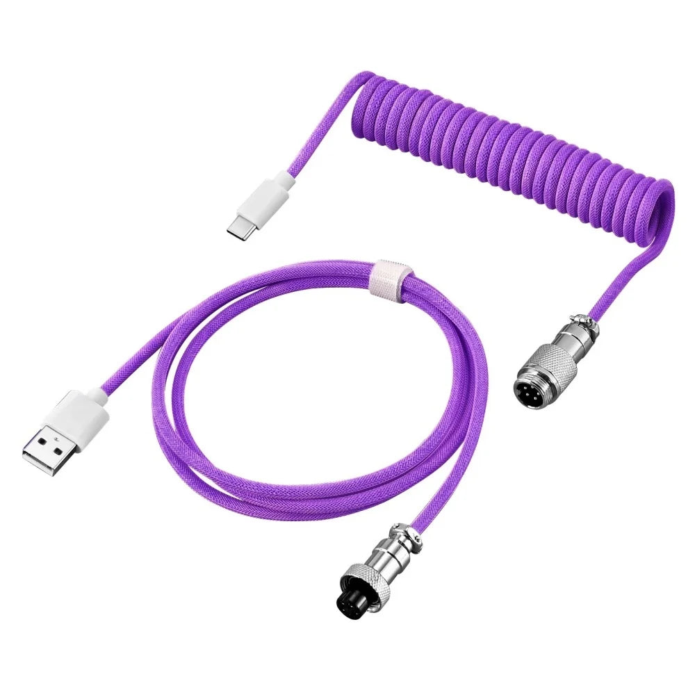 USB Type C Aviator Connector Spring Cord Mechanical Keyboard Coiled Cable for Protable Mechanical Keyboard Data Charging Cable