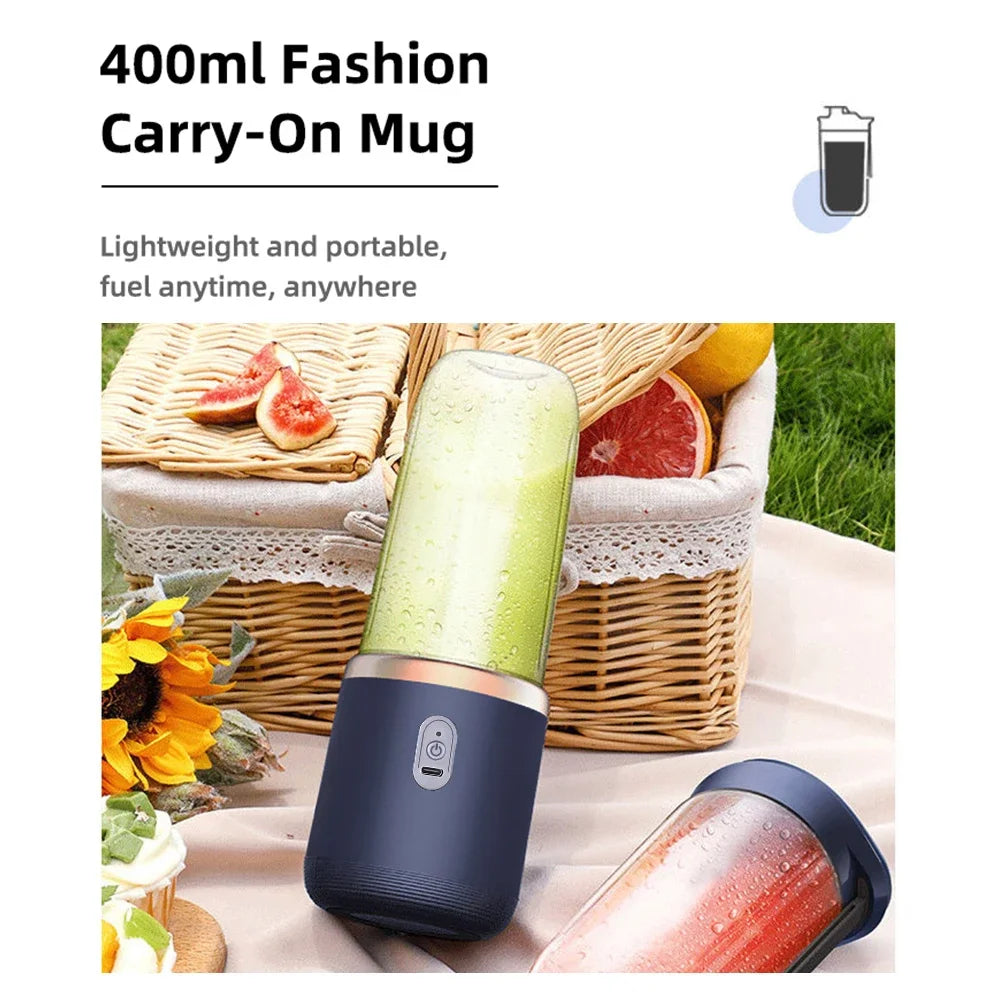 Portable USB Blender – 6 Blades Smoothie Maker with 2 Cups (400ml)