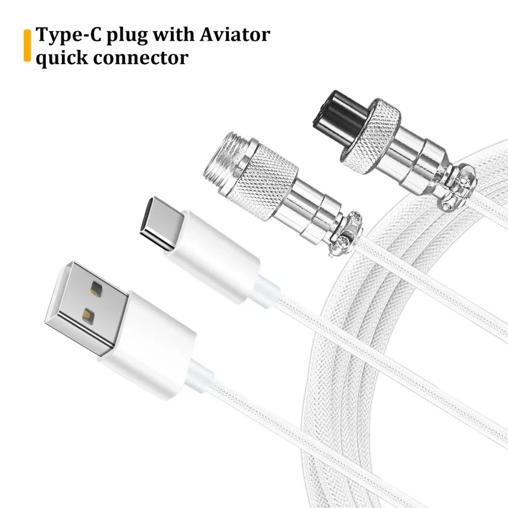 USB Type C Aviator Connector Spring Cord Mechanical Keyboard Coiled Cable for Protable Mechanical Keyboard Data Charging Cable