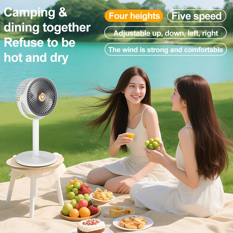 Wireless Height-Adjustable Fan – USB Rechargeable Portable Fan for Camping & Travel