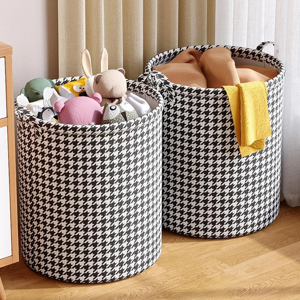 Foldable laundry basket with sturdy handles, perfect for clothes, blankets, toys, and household storage. Made from durable material with a large capacity. Easy to carry and folds flat for convenient storage when not in use.