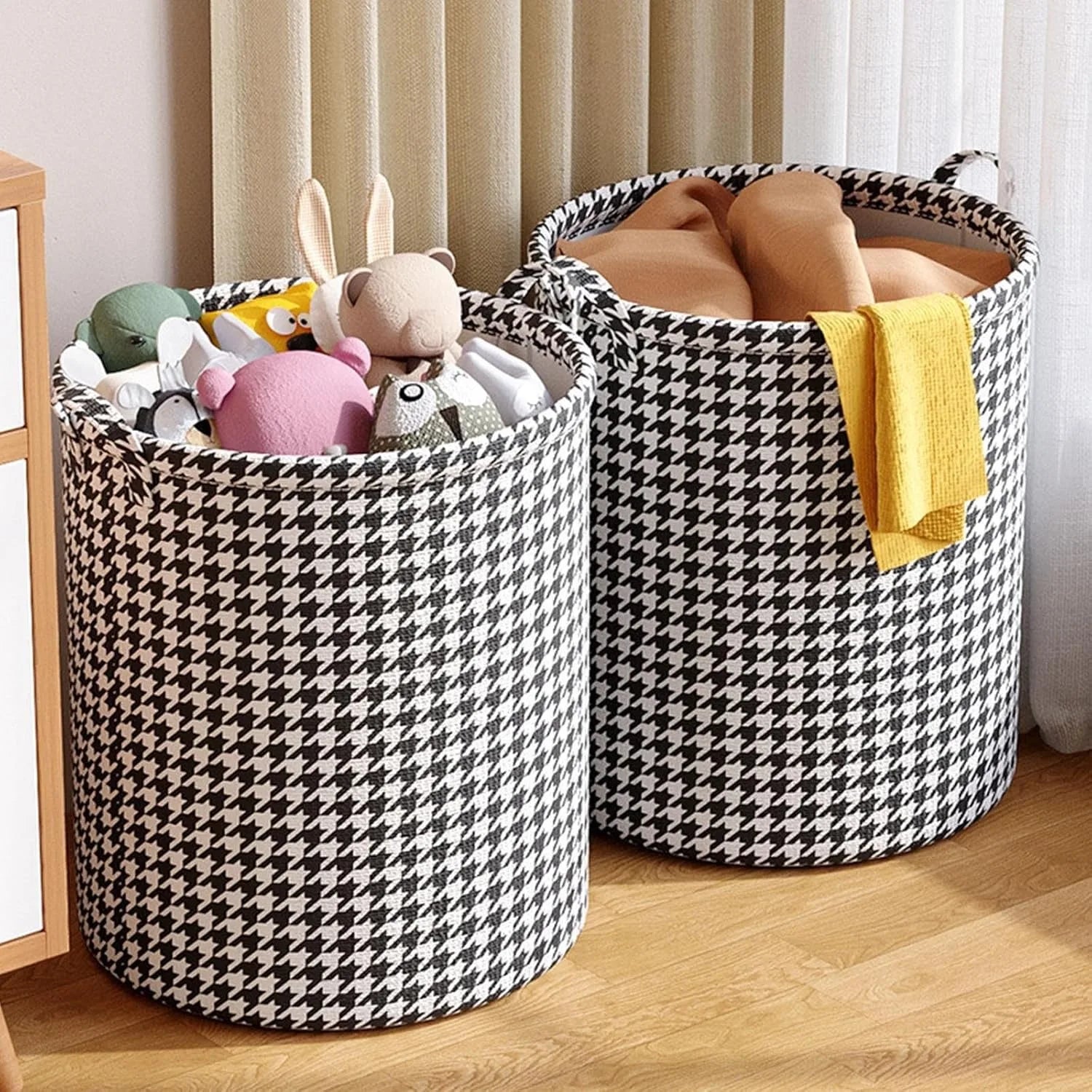 Foldable Laundry Basket with Handles – Houndstooth Bedroom Hamper