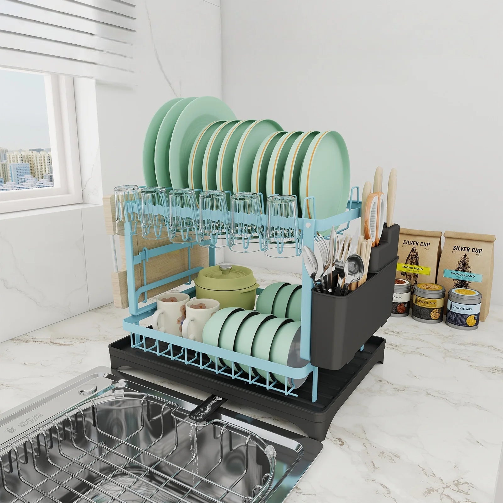 2-Tier Dish Rack with Drainboard