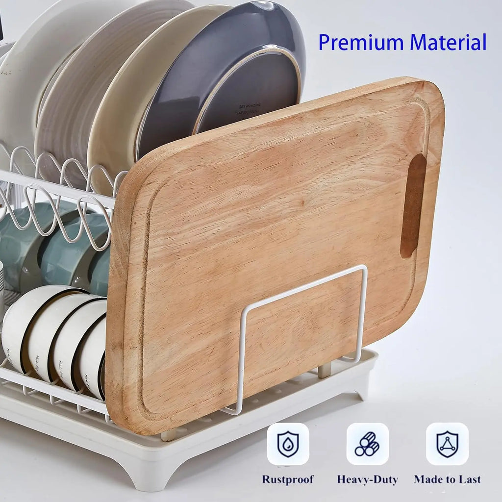 Dish Drying Rack, 2 Tier Dish Racks for Kitchen Counter, Large Drying Rack with Drainboard, Rustproof Dish Drainer Organizer