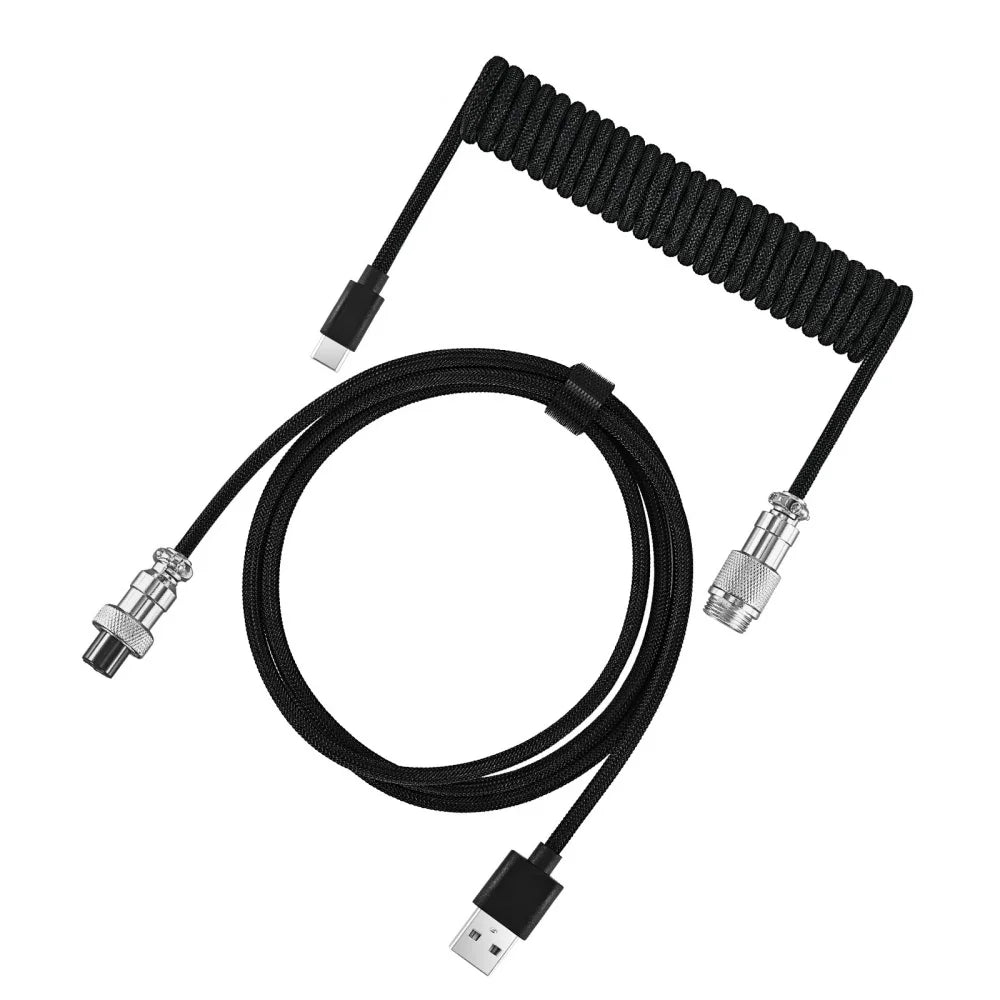 USB Type C Aviator Connector Spring Cord Mechanical Keyboard Coiled Cable for Protable Mechanical Keyboard Data Charging Cable
