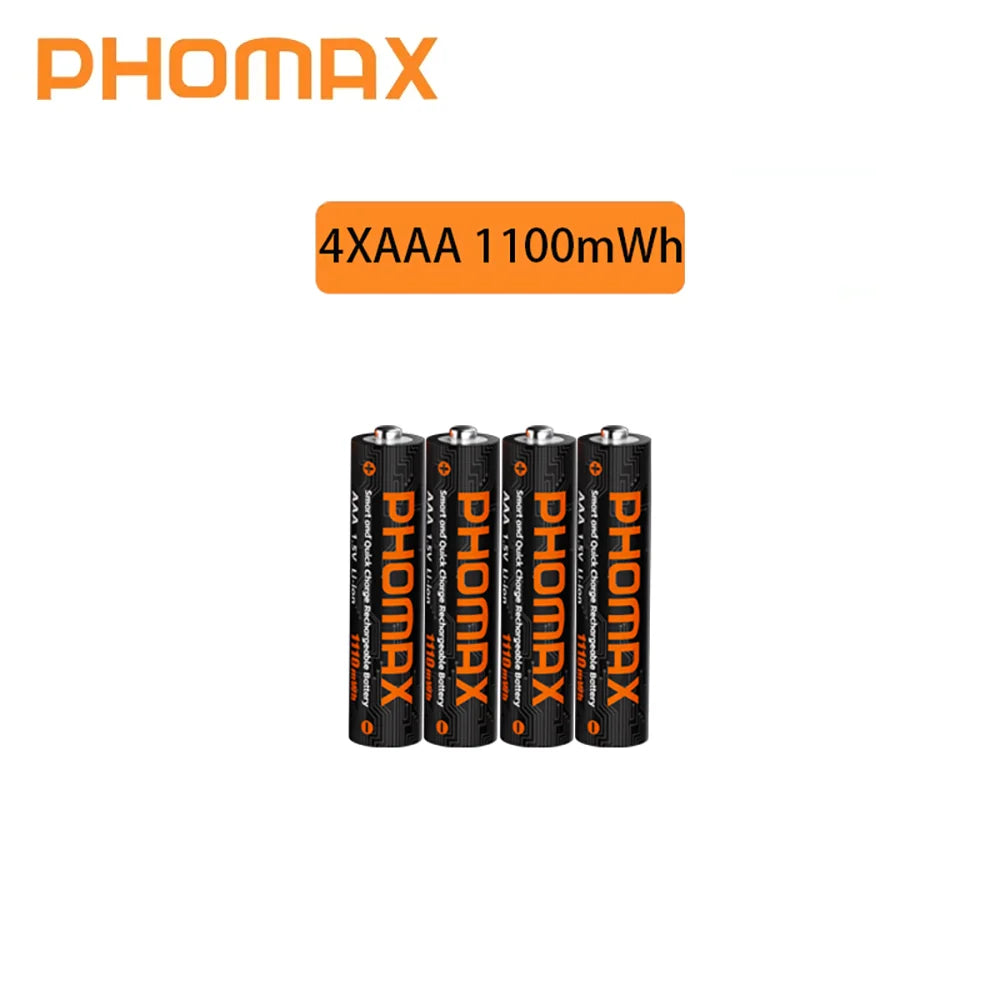 PHOMAX Rechargeable Lithium Battery 1.5V – AA & AAA with Fast Charger