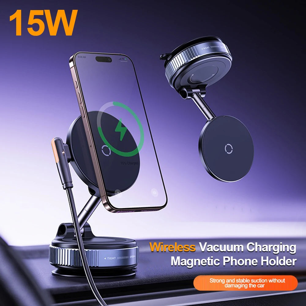 X98 Electric Vacuum Suction Cup Car Phone Holder 360 Rotation Strong Magnetic Foldable Stand for iphone 12-16 Pro Xiaomi Samsung
