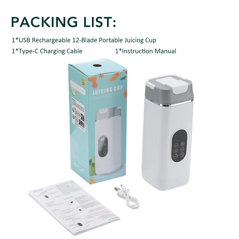 Portable USB Blender – 6 Blades Smoothie Maker with 2 Cups (400ml)