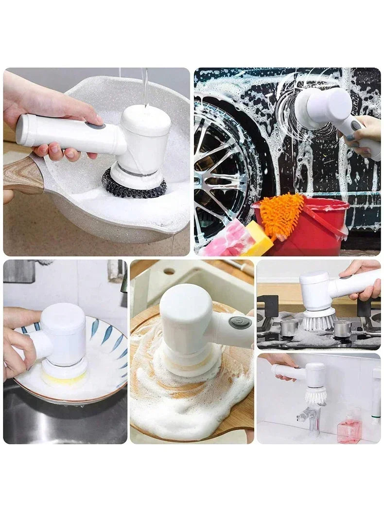 Perie electrică de curățare 5 în 1 pentru baie – fără fir, cu 5 capete interschimbabile.  Ηλεκτρική βούρτσα καθαρισμού 5 σε 1 για μπάνιο – ασύρματη με 5 εναλλάξιμες κεφαλές