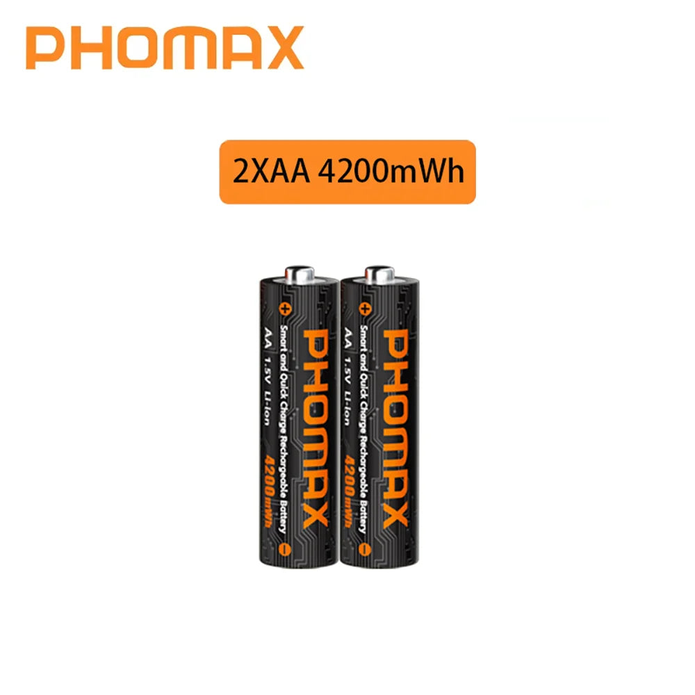 PHOMAX Rechargeable Lithium Battery 1.5V – AA & AAA with Fast Charger