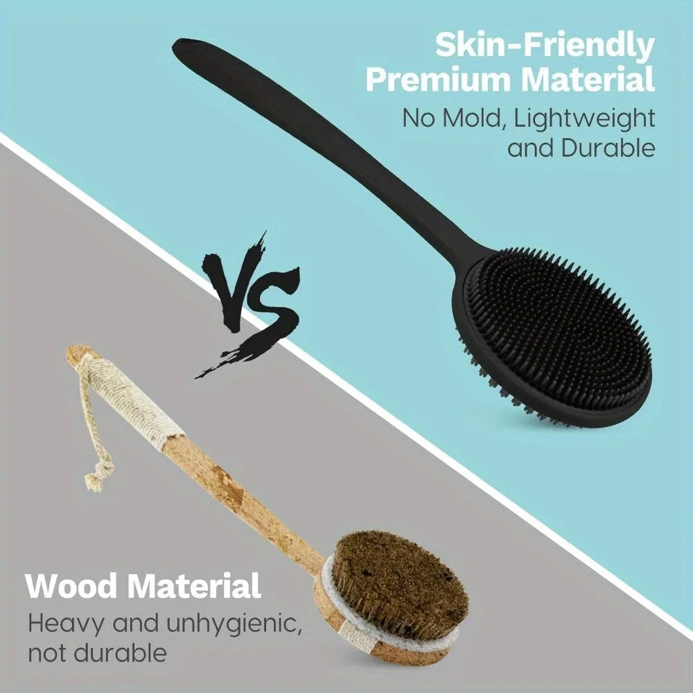 Silicone Back Scrubber Brush  Long Handle  Shower  Body Brush