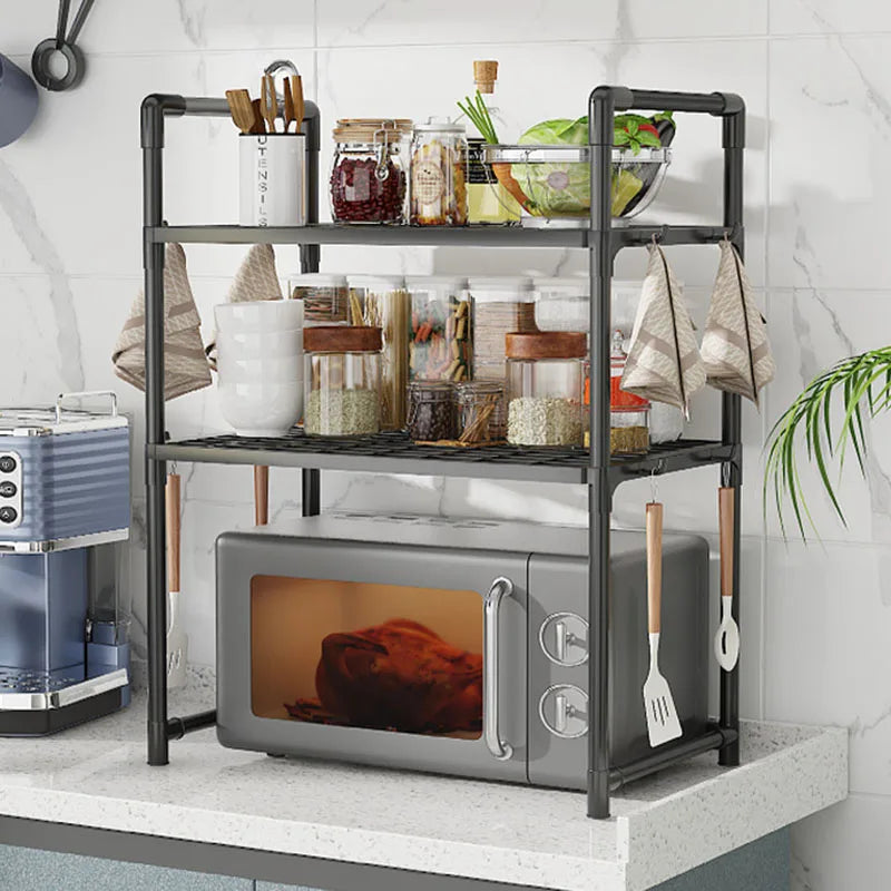 Multi-Purpose Kitchen Storage Rack – Adjustable Countertop Shelf with Hooks