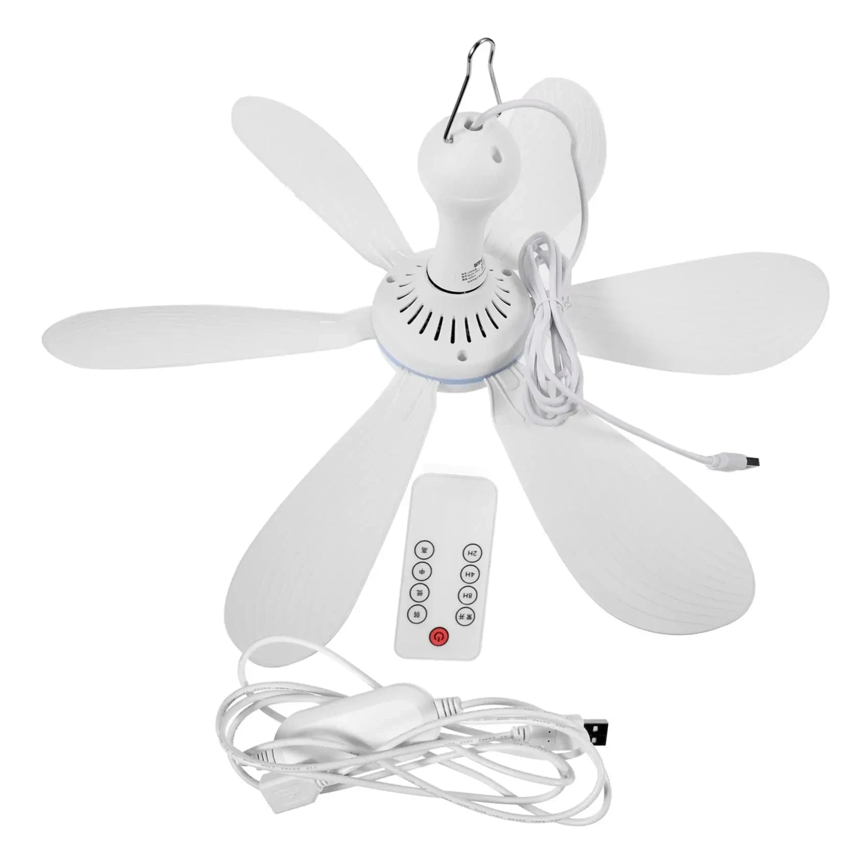 XIAOTREE USB Ceiling Fan – Portable Hanging Fan with 6 Detachable Blades for Home & Camping
