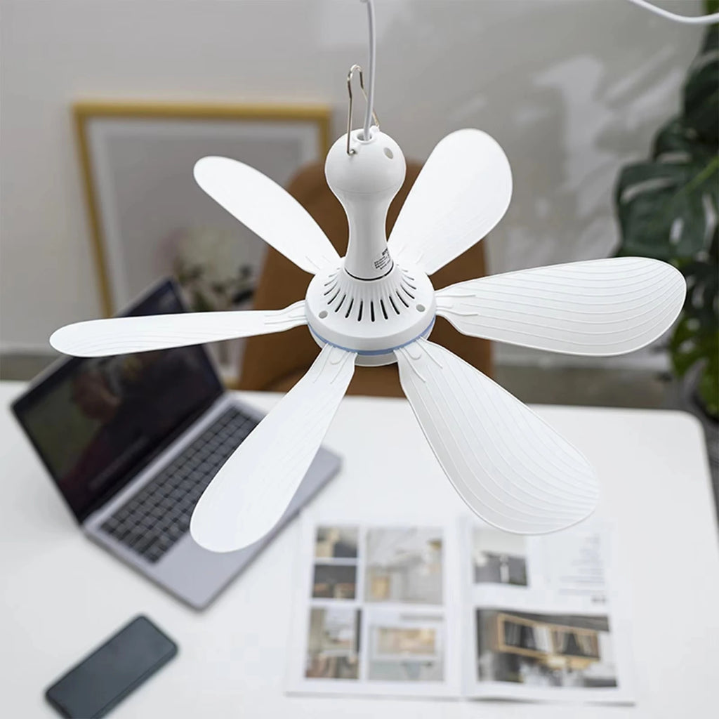 XIAOTREE USB Ceiling Fan – Portable Hanging Fan with 6 Detachable Blades for Home & Camping