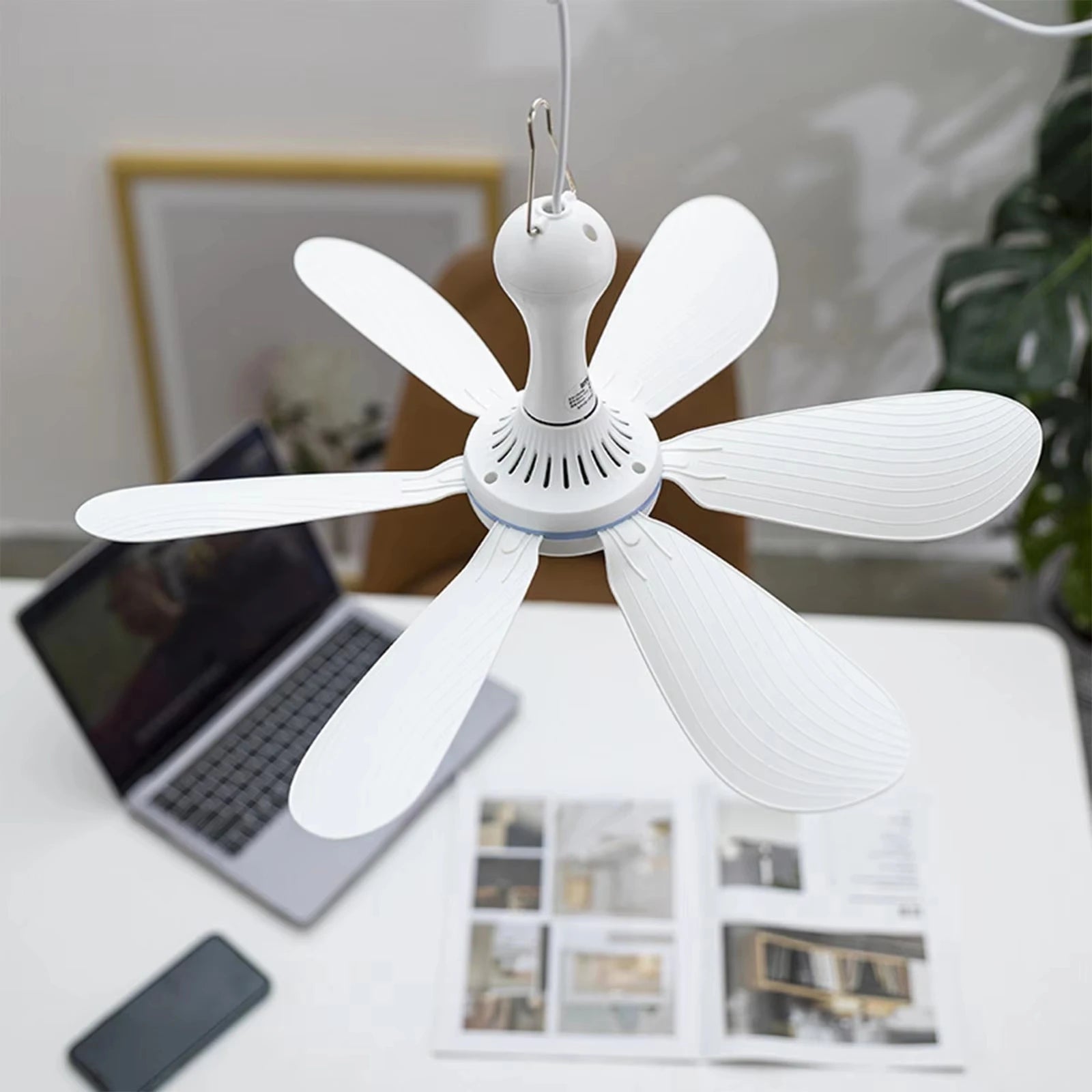 XIAOTREE USB Ceiling Fan – Portable Hanging Fan with 6 Detachable Blades for Home & Camping