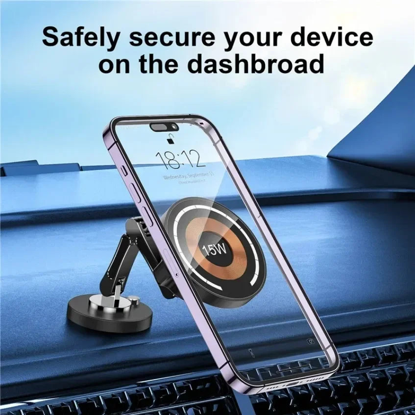 Car Magnetic Wireless Charger Dashboard Phone Holder Adjustable Long Arm For Magsafe iPhone 16 15 14 13 12 Pro Max Fast Charging