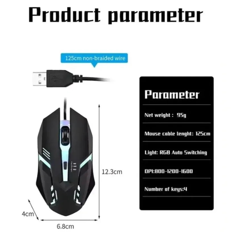 USB Wired Gaming Mouse – RGB LED Backlit, Ergonomic Design, 1200 DPI for PC & Laptop