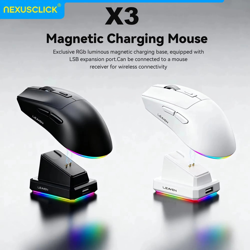 NexusClick Dual Mode Wireless Gaming Mouse,Lightweight RGB Backlit Magnetic Charging Dock DPI Adjustable Ergonomic for Laptop PC