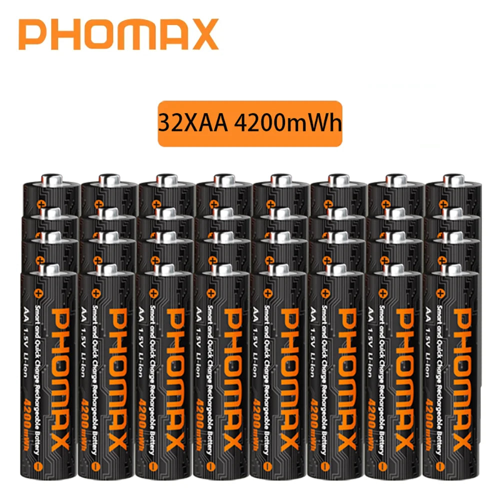 PHOMAX Rechargeable Lithium Battery 1.5V – AA & AAA with Fast Charger
