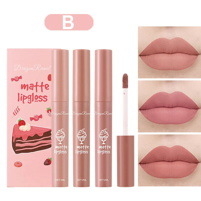 3-Piece Velvet Matte Lip Gloss Set – Long-Lasting Waterproof Liquid Lipstick Kit