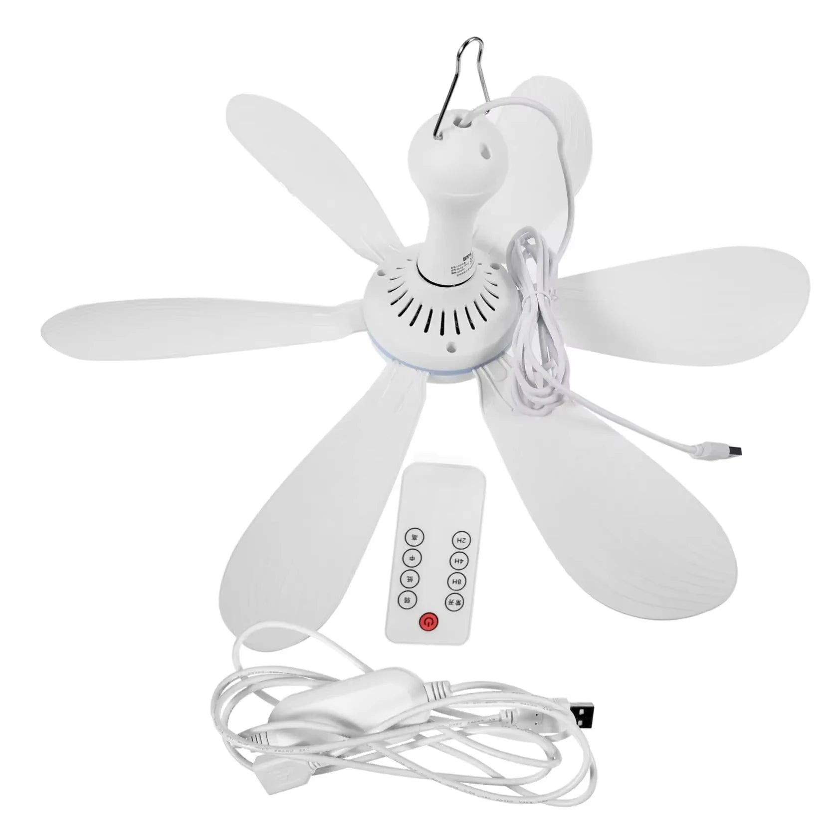 XIAOTREE USB Ceiling Fan – Portable Hanging Fan with 6 Detachable Blades for Home & Camping