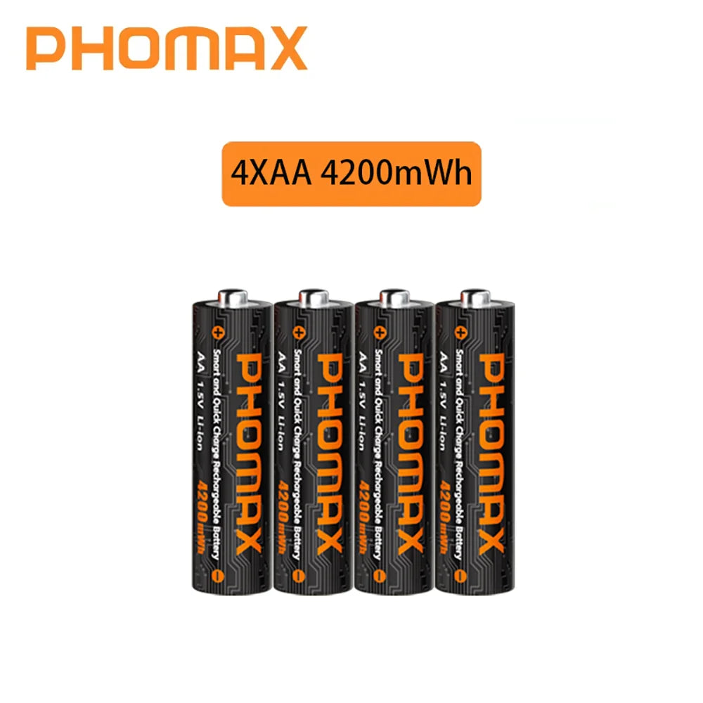 PHOMAX Rechargeable Lithium Battery 1.5V – AA & AAA with Fast Charger