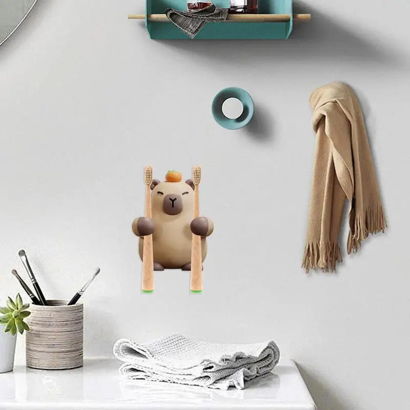 Toothbrush Wall Holder Capybara Toothbrush Hanger Adhesive Cute Aesthetic Wall Mounted Tooth Brush Hanger For Shower Mirror RV